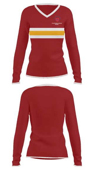 Women's Long Sleeve Vneck Shirt, St Anthony Catholic School, Spirit Store, Teamtime, Team time, sublimation, custom sports apparel, team uniforms, spirit wear, spiritwear, sports uniforms, custom shirts, team store, custom team store, fundraiser sports, apparel fundraiser