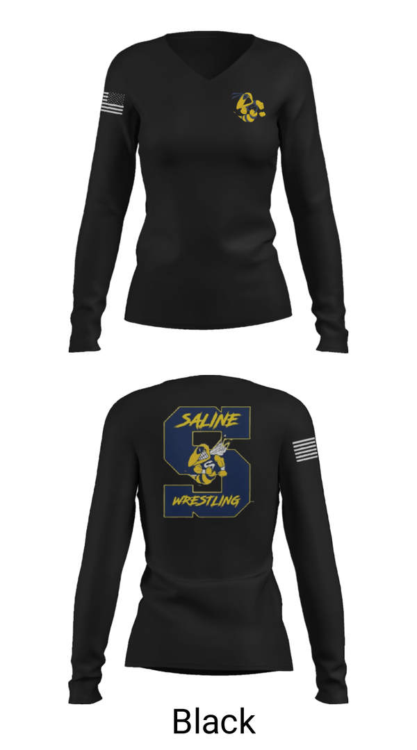 Women's Long Sleeve Vneck Shirt, Saline Middle School Wrestling, Wrestling, Teamtime, Team time, sublimation, custom sports apparel, team uniforms, spirit wear, spiritwear, sports uniforms, custom shirts, team store, custom team store, fundraiser sports, apparel fundraiser