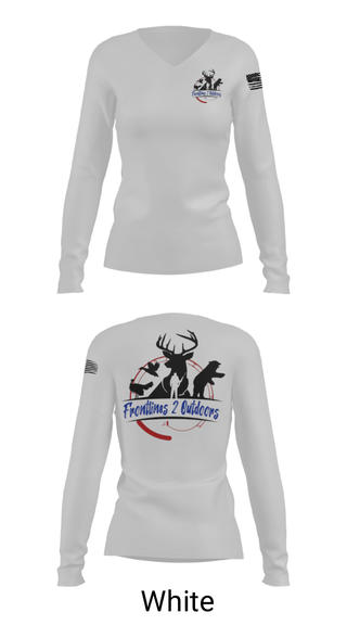 Women's Long Sleeve Vneck Shirt, Frontlines 2 Outdoors (F2O), , Teamtime, Team time, sublimation, custom sports apparel, team uniforms, spirit wear, spiritwear, sports uniforms, custom shirts, team store, custom team store, fundraiser sports, apparel fundraiser