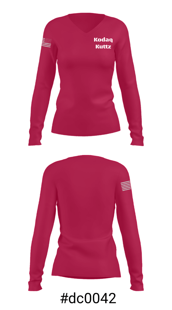 Women's Long Sleeve Vneck Shirt, Kodaq Kuttz, , Teamtime, Team time, sublimation, custom sports apparel, team uniforms, spirit wear, spiritwear, sports uniforms, custom shirts, team store, custom team store, fundraiser sports, apparel fundraiser