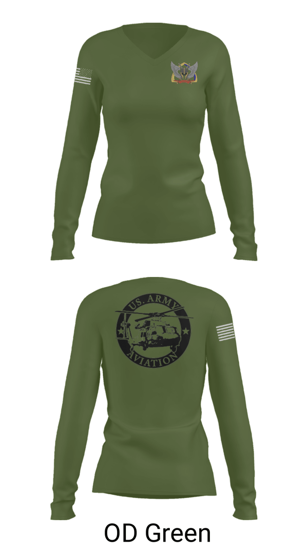 Women's Long Sleeve Vneck Shirt, A Co 1-13 AVN REGT, Army, Teamtime, Team time, sublimation, custom sports apparel, team uniforms, spirit wear, spiritwear, sports uniforms, custom shirts, team store, custom team store, fundraiser sports, apparel fundraiser