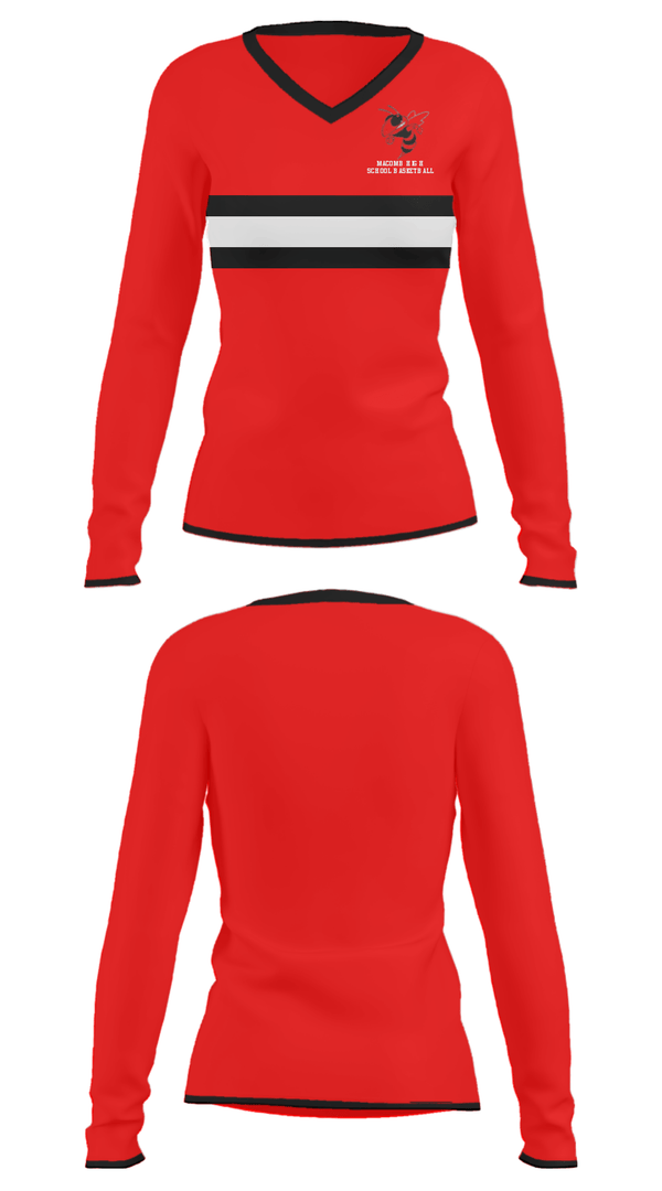 Women's Long Sleeve Vneck Shirt, Macomb High School Basketball, Men's Basketball, Teamtime, Team time, sublimation, custom sports apparel, team uniforms, spirit wear, spiritwear, sports uniforms, custom shirts, team store, custom team store, fundraiser sports, apparel fundraiser