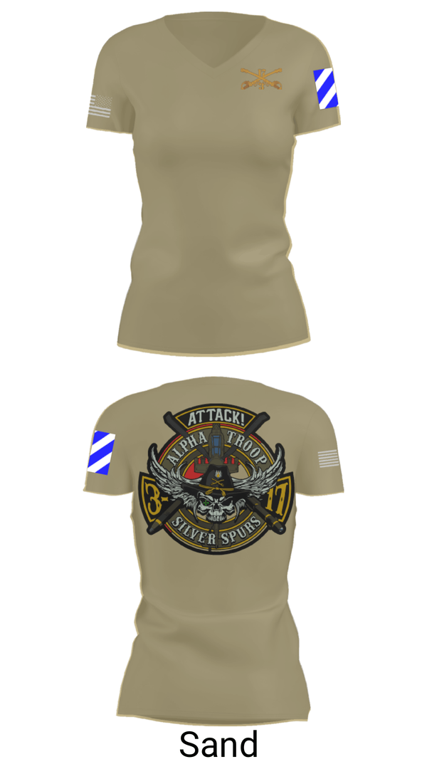 Women's Short Sleeve Vneck Shirt, A/3-17 ACS, Army, Teamtime, Team time, sublimation, custom sports apparel, team uniforms, spirit wear, spiritwear, sports uniforms, custom shirts, team store, custom team store, fundraiser sports, apparel fundraiser