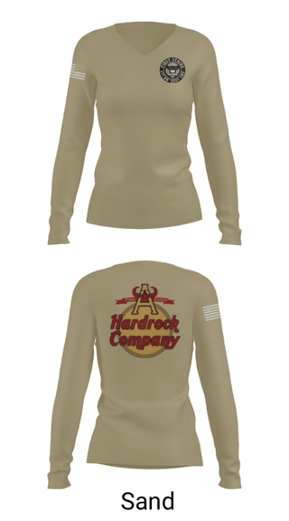 Women's Long Sleeve Vneck Shirt, Hardrock Company, Army, Teamtime, Team time, sublimation, custom sports apparel, team uniforms, spirit wear, spiritwear, sports uniforms, custom shirts, team store, custom team store, fundraiser sports, apparel fundraiser