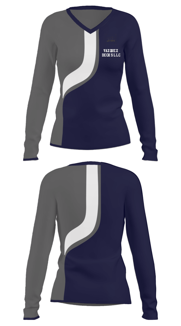 Women's Long Sleeve Vneck Shirt, Vazquez Decks LLC, , Teamtime, Team time, sublimation, custom sports apparel, team uniforms, spirit wear, spiritwear, sports uniforms, custom shirts, team store, custom team store, fundraiser sports, apparel fundraiser