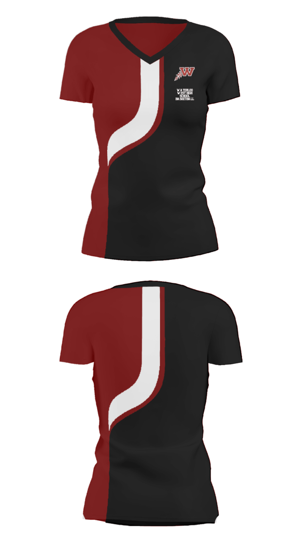 Women's Short Sleeve Vneck Shirt, Waterloo West High School Basketball, Women's Basketball, Teamtime, Team time, sublimation, custom sports apparel, team uniforms, spirit wear, spiritwear, sports uniforms, custom shirts, team store, custom team store, fundraiser sports, apparel fundraiser