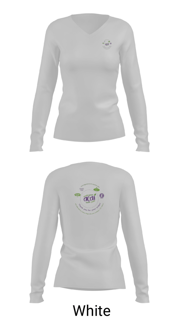 Women's Long Sleeve Vneck Shirt, World green açaí bowl, , Teamtime, Team time, sublimation, custom sports apparel, team uniforms, spirit wear, spiritwear, sports uniforms, custom shirts, team store, custom team store, fundraiser sports, apparel fundraiser