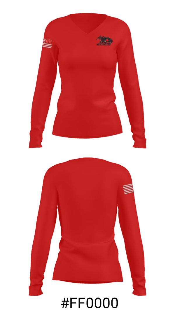 Women's Long Sleeve Vneck Shirt, Gaston Christian School Basketball, Men's Basketball, Teamtime, Team time, sublimation, custom sports apparel, team uniforms, spirit wear, spiritwear, sports uniforms, custom shirts, team store, custom team store, fundraiser sports, apparel fundraiser