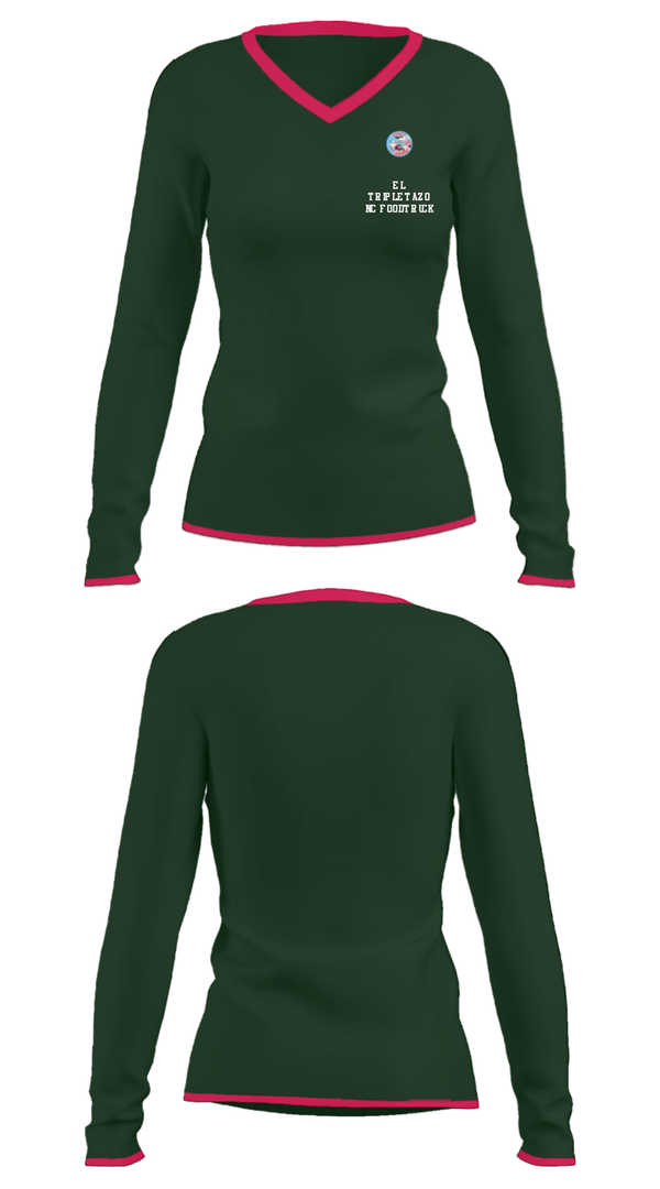 Women's Long Sleeve Vneck Shirt, El Tripletazo NC foodtruck, , Teamtime, Team time, sublimation, custom sports apparel, team uniforms, spirit wear, spiritwear, sports uniforms, custom shirts, team store, custom team store, fundraiser sports, apparel fundraiser