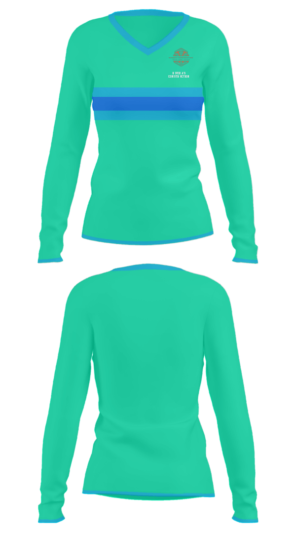 Women's Long Sleeve Vneck Shirt, Rivera's Construction, , Teamtime, Team time, sublimation, custom sports apparel, team uniforms, spirit wear, spiritwear, sports uniforms, custom shirts, team store, custom team store, fundraiser sports, apparel fundraiser