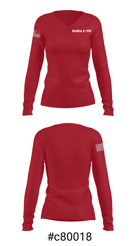 Women's Long Sleeve Vneck Shirt, Delta 1-78, Army, Teamtime, Team time, sublimation, custom sports apparel, team uniforms, spirit wear, spiritwear, sports uniforms, custom shirts, team store, custom team store, fundraiser sports, apparel fundraiser