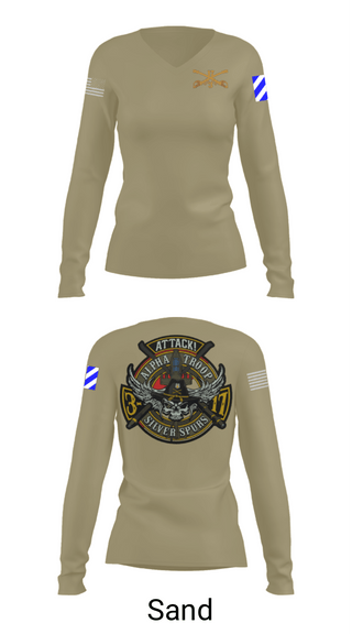 Women's Long Sleeve Vneck Shirt, A/3-17 ACS, Army, Teamtime, Team time, sublimation, custom sports apparel, team uniforms, spirit wear, spiritwear, sports uniforms, custom shirts, team store, custom team store, fundraiser sports, apparel fundraiser