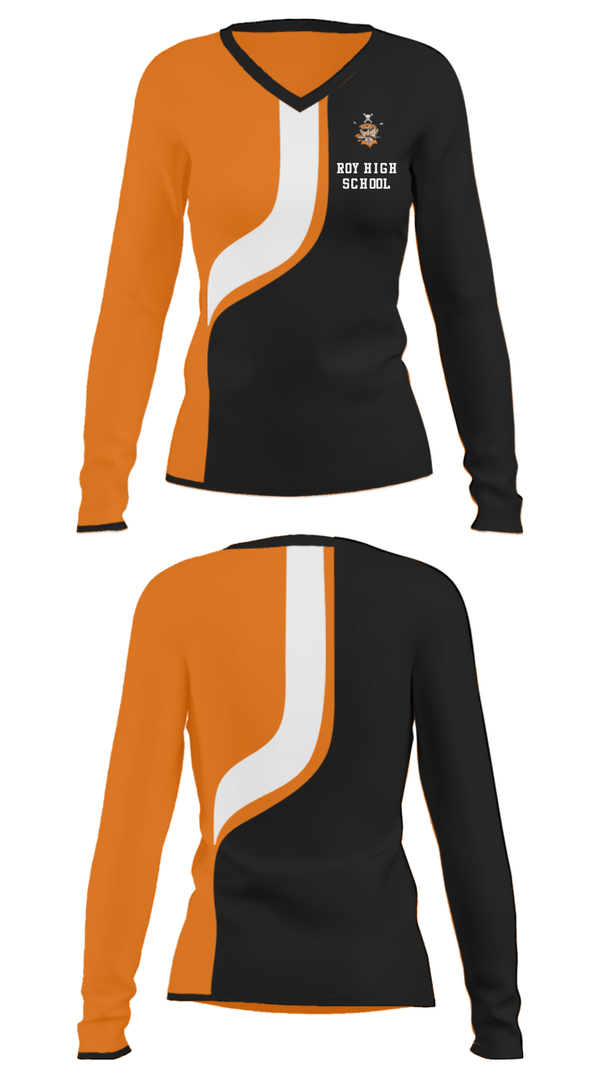 Women's Long Sleeve Vneck Shirt, Roy High School, Spirit Store, Teamtime, Team time, sublimation, custom sports apparel, team uniforms, spirit wear, spiritwear, sports uniforms, custom shirts, team store, custom team store, fundraiser sports, apparel fundraiser