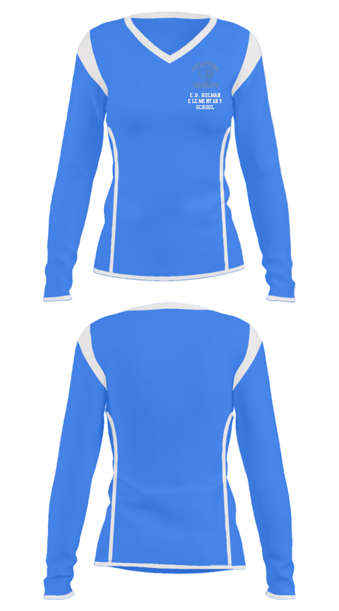 Women's Long Sleeve Vneck Shirt, E.B. Holman Elementary School, Spirit Store, Teamtime, Team time, sublimation, custom sports apparel, team uniforms, spirit wear, spiritwear, sports uniforms, custom shirts, team store, custom team store, fundraiser sports, apparel fundraiser