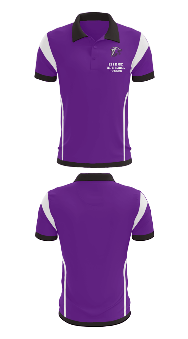 Short Sleeve Performance Polo, Heritage High School Swimming, Swimming, Teamtime, Team time, sublimation, custom sports apparel, team uniforms, spirit wear, spiritwear, sports uniforms, custom shirts, team store, custom team store, fundraiser sports, apparel fundraiser