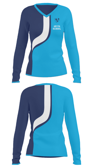 Women's Long Sleeve Vneck Shirt, Akiva School, Spirit Store, Teamtime, Team time, sublimation, custom sports apparel, team uniforms, spirit wear, spiritwear, sports uniforms, custom shirts, team store, custom team store, fundraiser sports, apparel fundraiser