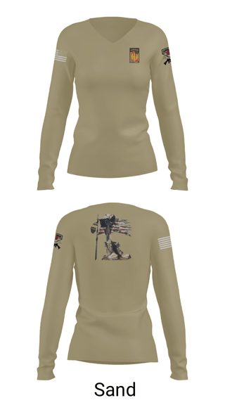 Women's Long Sleeve Vneck Shirt, 18th FA BDE Airborne, Army, Teamtime, Team time, sublimation, custom sports apparel, team uniforms, spirit wear, spiritwear, sports uniforms, custom shirts, team store, custom team store, fundraiser sports, apparel fundraiser