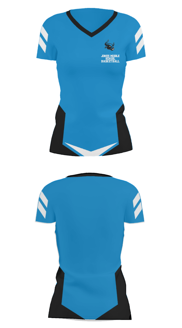 Women's Short Sleeve Vneck Shirt, Jones Middle School Basketball, Men's Basketball, Teamtime, Team time, sublimation, custom sports apparel, team uniforms, spirit wear, spiritwear, sports uniforms, custom shirts, team store, custom team store, fundraiser sports, apparel fundraiser