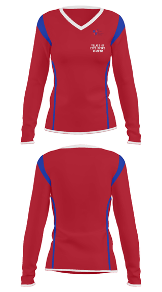 Women's Long Sleeve Vneck Shirt, Village Of Excellence Academy, Spirit Store, Teamtime, Team time, sublimation, custom sports apparel, team uniforms, spirit wear, spiritwear, sports uniforms, custom shirts, team store, custom team store, fundraiser sports, apparel fundraiser