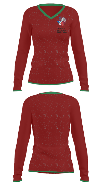 Industrial High School Basketball 65096884 Women's Long Sleeve V-neck Shirt - 34