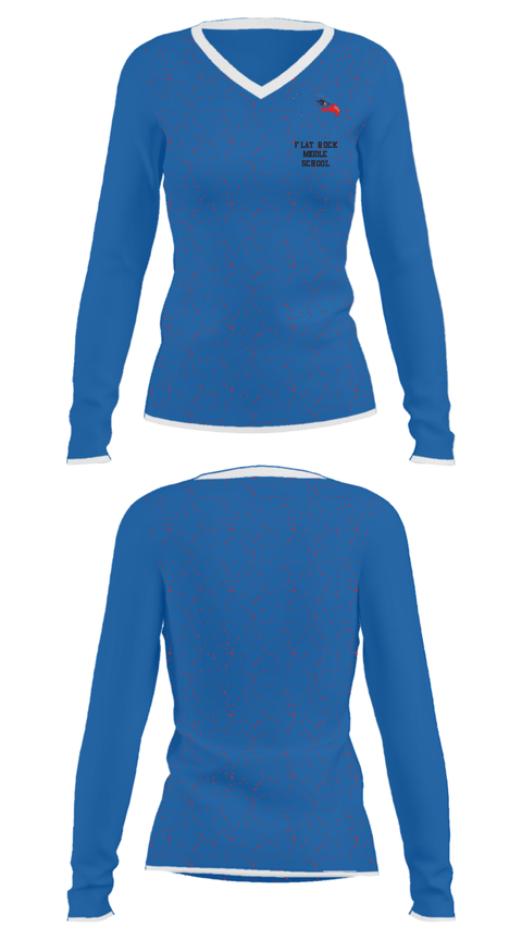 Women's Long Sleeve Vneck Shirt, Flat Rock Middle School, Spirit Store, Teamtime, Team time, sublimation, custom sports apparel, team uniforms, spirit wear, spiritwear, sports uniforms, custom shirts, team store, custom team store, fundraiser sports, apparel fundraiser