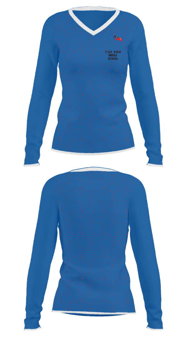 Women's Long Sleeve Vneck Shirt, Flat Rock Middle School, Spirit Store, Teamtime, Team time, sublimation, custom sports apparel, team uniforms, spirit wear, spiritwear, sports uniforms, custom shirts, team store, custom team store, fundraiser sports, apparel fundraiser