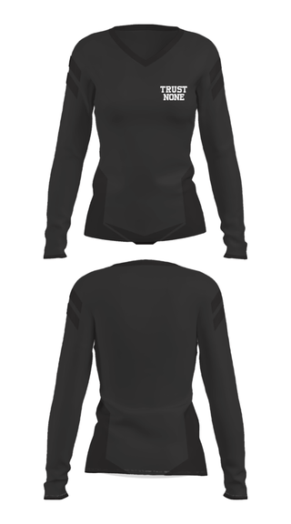 Women's Long Sleeve Vneck Shirt, Trust None, , Teamtime, Team time, sublimation, custom sports apparel, team uniforms, spirit wear, spiritwear, sports uniforms, custom shirts, team store, custom team store, fundraiser sports, apparel fundraiser