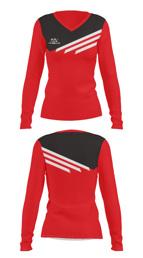 Women's Long Sleeve Vneck Shirt, Jabien & Payton trucking LLC, , Teamtime, Team time, sublimation, custom sports apparel, team uniforms, spirit wear, spiritwear, sports uniforms, custom shirts, team store, custom team store, fundraiser sports, apparel fundraiser