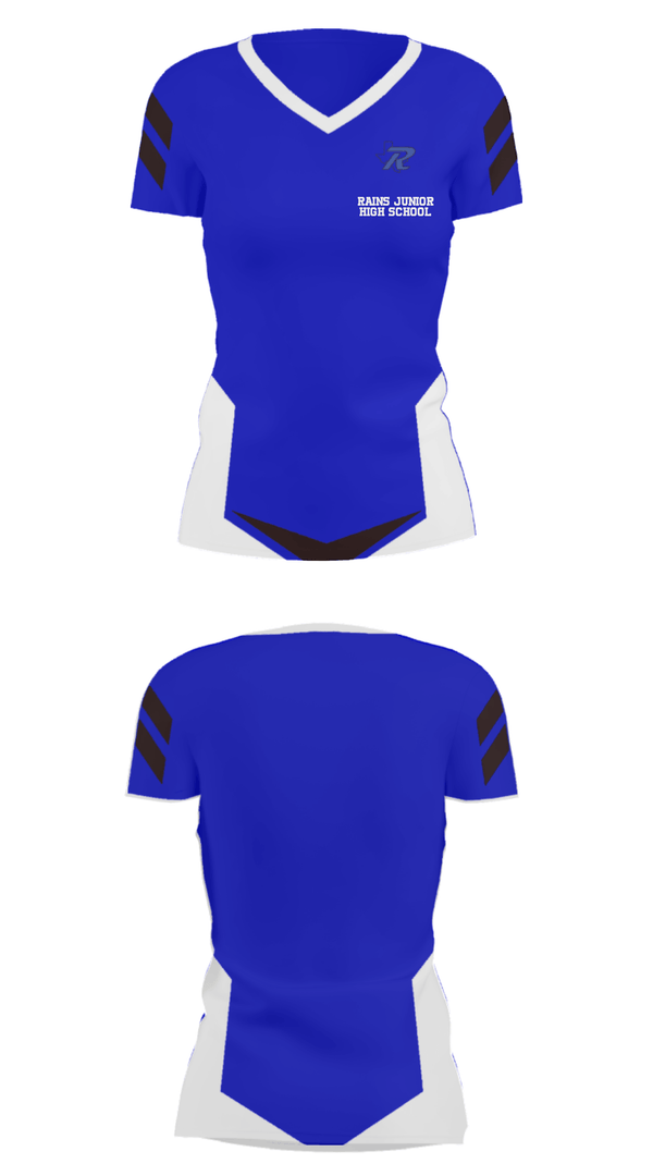 Women's Short Sleeve Vneck Shirt, Rains Junior High School, Spirit Store, Teamtime, Team time, sublimation, custom sports apparel, team uniforms, spirit wear, spiritwear, sports uniforms, custom shirts, team store, custom team store, fundraiser sports, apparel fundraiser