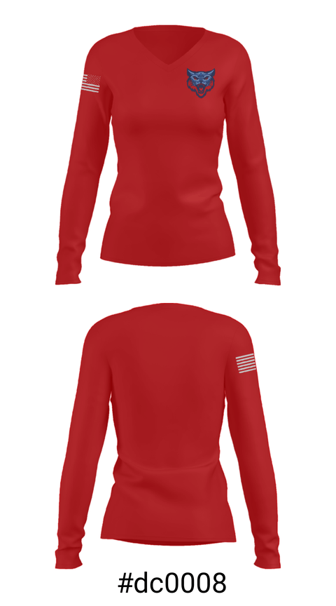Women's Long Sleeve Vneck Shirt, Hazen Union School, Spirit Store, Teamtime, Team time, sublimation, custom sports apparel, team uniforms, spirit wear, spiritwear, sports uniforms, custom shirts, team store, custom team store, fundraiser sports, apparel fundraiser