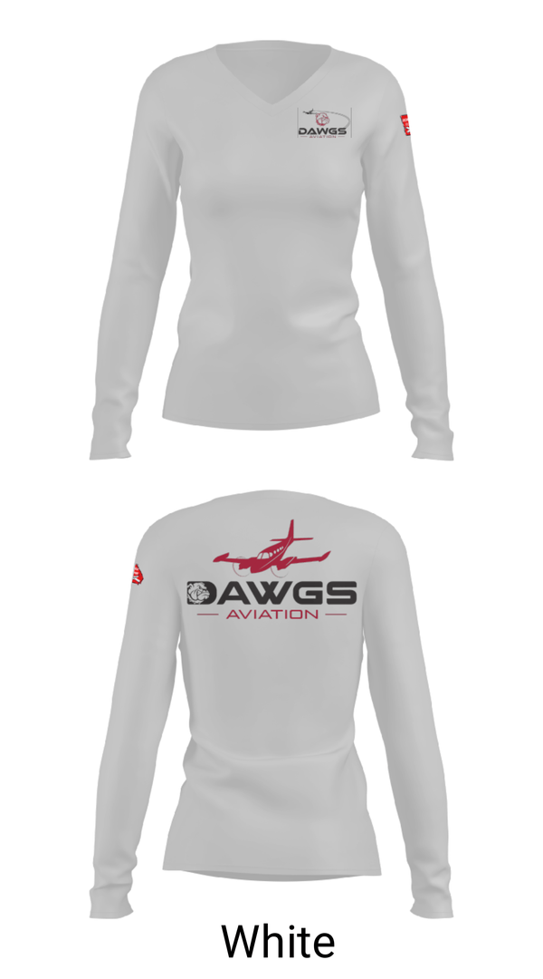 Women's Long Sleeve Vneck Shirt, Dawgs Aviation, , Teamtime, Team time, sublimation, custom sports apparel, team uniforms, spirit wear, spiritwear, sports uniforms, custom shirts, team store, custom team store, fundraiser sports, apparel fundraiser