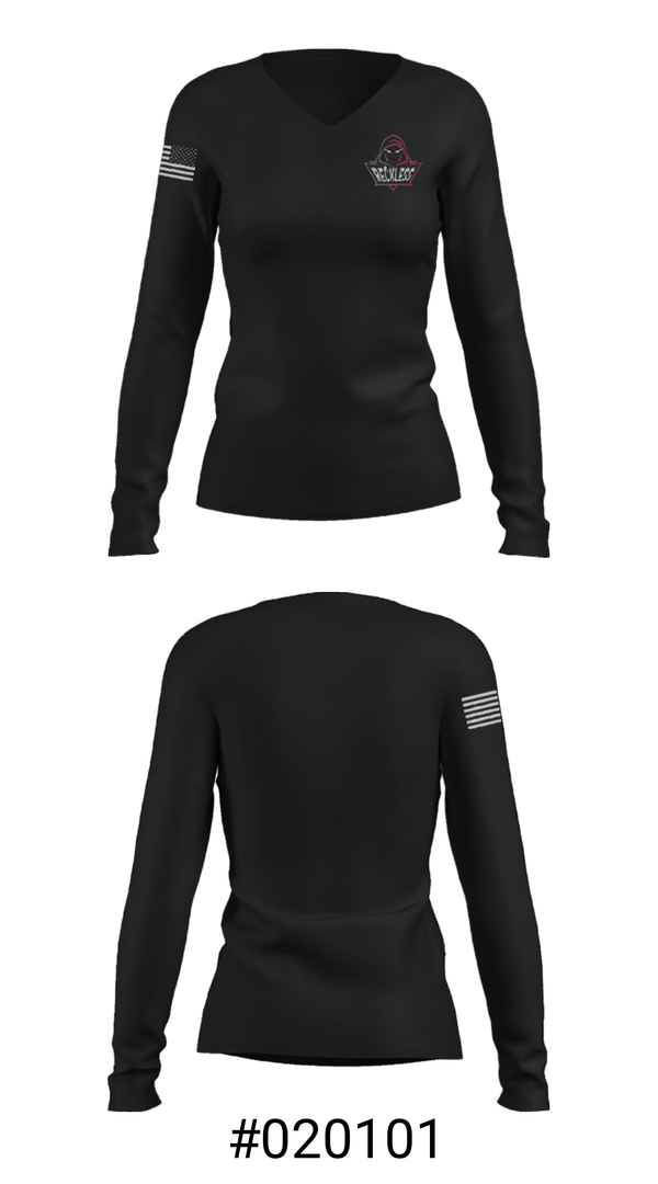 Women's Long Sleeve Vneck Shirt, Reckless, Football, Teamtime, Team time, sublimation, custom sports apparel, team uniforms, spirit wear, spiritwear, sports uniforms, custom shirts, team store, custom team store, fundraiser sports, apparel fundraiser