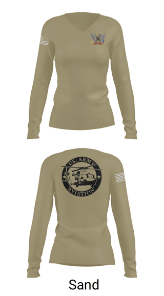 Women's Long Sleeve Vneck Shirt, A Co 1-13 AVN REGT, Army, Teamtime, Team time, sublimation, custom sports apparel, team uniforms, spirit wear, spiritwear, sports uniforms, custom shirts, team store, custom team store, fundraiser sports, apparel fundraiser