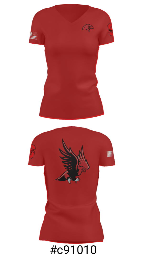 Women's Short Sleeve Vneck Shirt, Saranac Youth Wrestling Club - Redhawks, Wrestling, Teamtime, Team time, sublimation, custom sports apparel, team uniforms, spirit wear, spiritwear, sports uniforms, custom shirts, team store, custom team store, fundraiser sports, apparel fundraiser