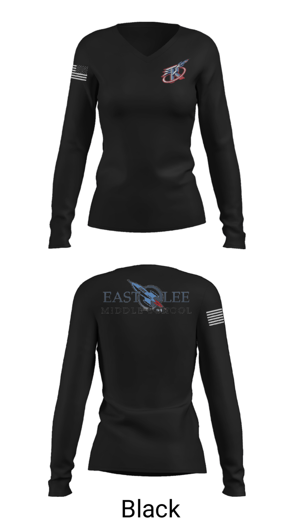 Women's Long Sleeve Vneck Shirt, East Lee Middle School, Spirit Store, Teamtime, Team time, sublimation, custom sports apparel, team uniforms, spirit wear, spiritwear, sports uniforms, custom shirts, team store, custom team store, fundraiser sports, apparel fundraiser
