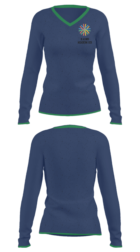 Women's Long Sleeve Vneck Shirt, Kairos Academies, Spirit Store, Teamtime, Team time, sublimation, custom sports apparel, team uniforms, spirit wear, spiritwear, sports uniforms, custom shirts, team store, custom team store, fundraiser sports, apparel fundraiser