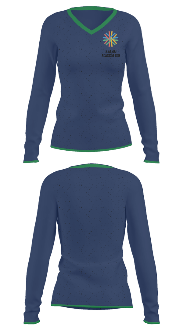 Women's Long Sleeve Vneck Shirt, Kairos Academies, Spirit Store, Teamtime, Team time, sublimation, custom sports apparel, team uniforms, spirit wear, spiritwear, sports uniforms, custom shirts, team store, custom team store, fundraiser sports, apparel fundraiser