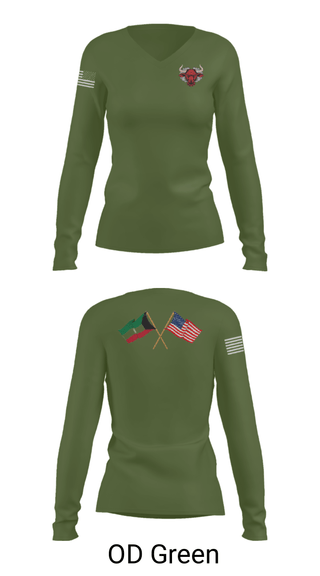 Women's Long Sleeve Vneck Shirt, 802 OD, Army, Teamtime, Team time, sublimation, custom sports apparel, team uniforms, spirit wear, spiritwear, sports uniforms, custom shirts, team store, custom team store, fundraiser sports, apparel fundraiser