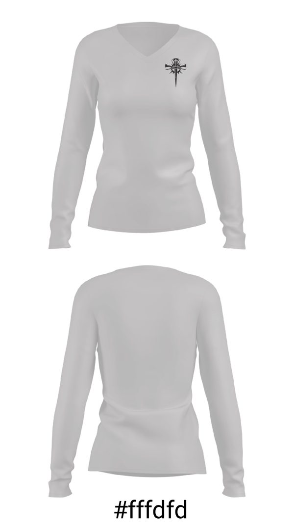Women's Long Sleeve Vneck Shirt, CONFLICTED RECORDS, , Teamtime, Team time, sublimation, custom sports apparel, team uniforms, spirit wear, spiritwear, sports uniforms, custom shirts, team store, custom team store, fundraiser sports, apparel fundraiser