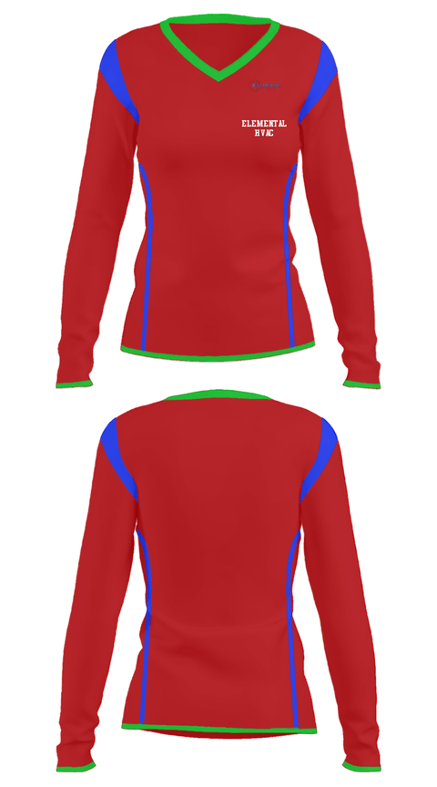 Women's Long Sleeve Vneck Shirt, Elemental HVAC, , Teamtime, Team time, sublimation, custom sports apparel, team uniforms, spirit wear, spiritwear, sports uniforms, custom shirts, team store, custom team store, fundraiser sports, apparel fundraiser