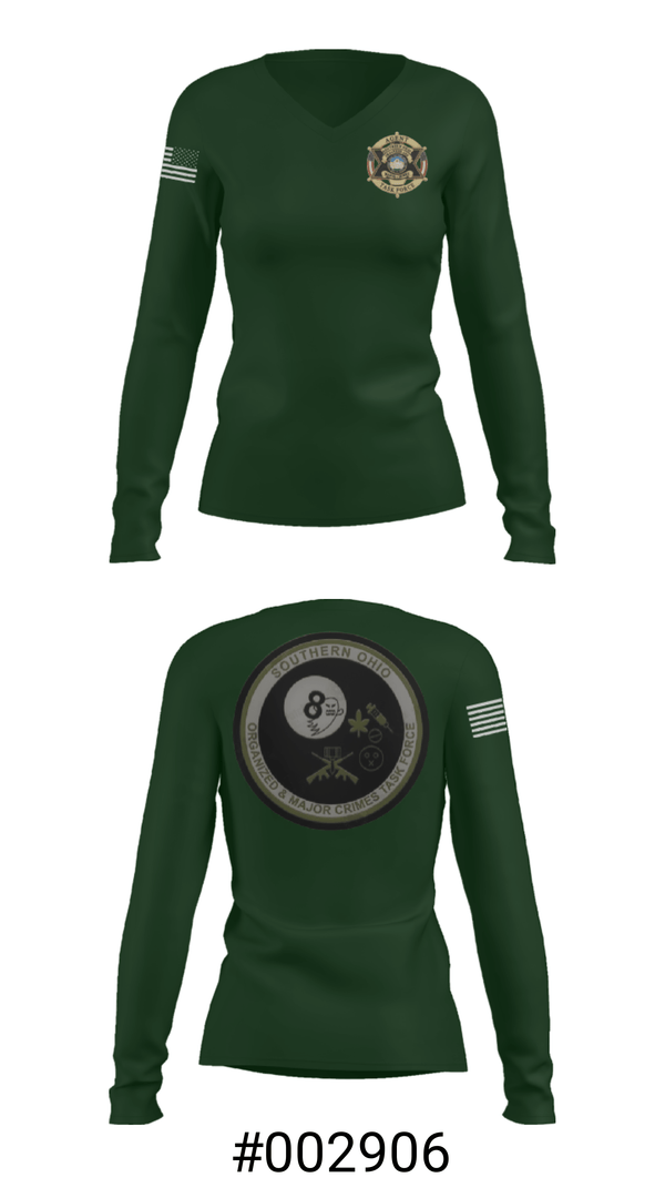 Women's Long Sleeve Vneck Shirt, Southern Ohio Organized and Major Crimes Task Force, Police, Teamtime, Team time, sublimation, custom sports apparel, team uniforms, spirit wear, spiritwear, sports uniforms, custom shirts, team store, custom team store, fundraiser sports, apparel fundraiser