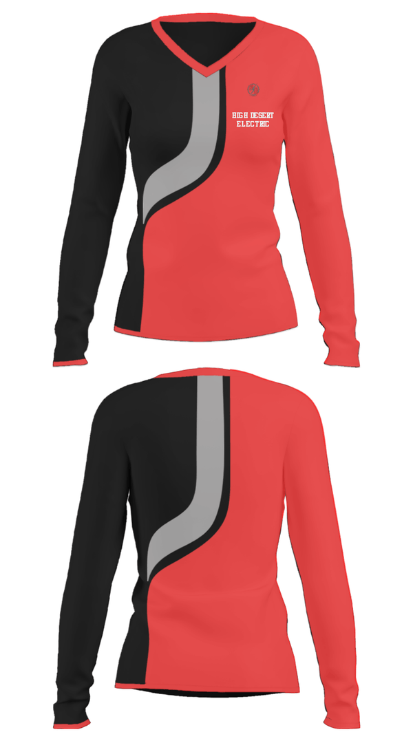 Women's Long Sleeve Vneck Shirt, High Desert Electric, , Teamtime, Team time, sublimation, custom sports apparel, team uniforms, spirit wear, spiritwear, sports uniforms, custom shirts, team store, custom team store, fundraiser sports, apparel fundraiser