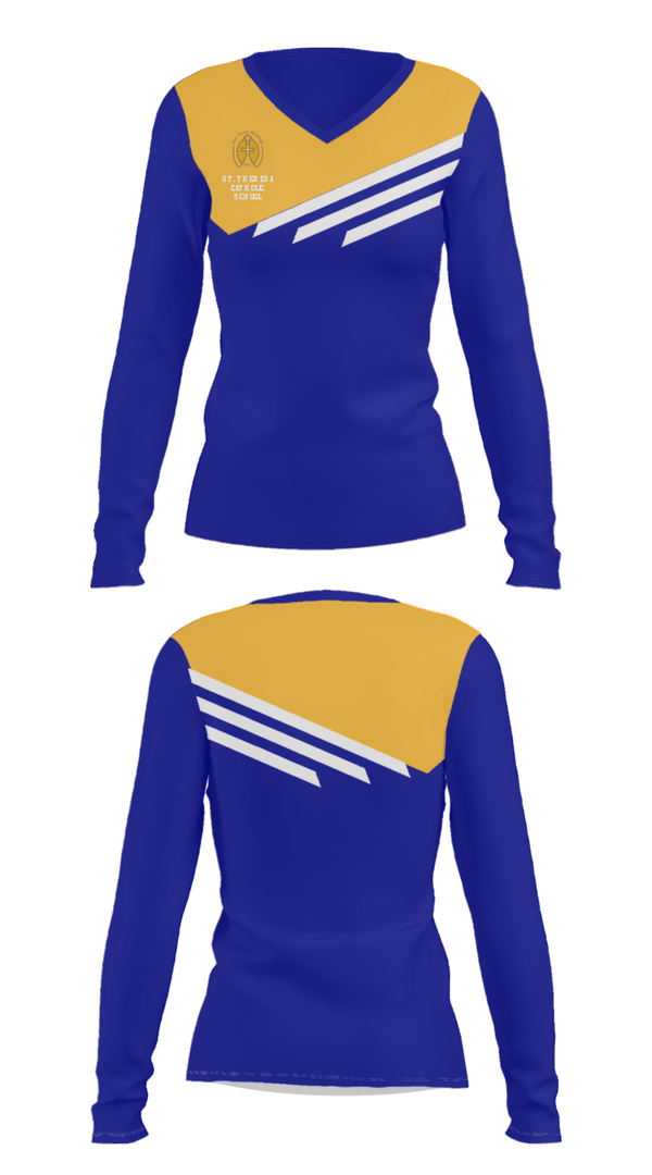 Women's Long Sleeve Vneck Shirt, St. Theresa Catholic School, Spirit Store, Teamtime, Team time, sublimation, custom sports apparel, team uniforms, spirit wear, spiritwear, sports uniforms, custom shirts, team store, custom team store, fundraiser sports, apparel fundraiser