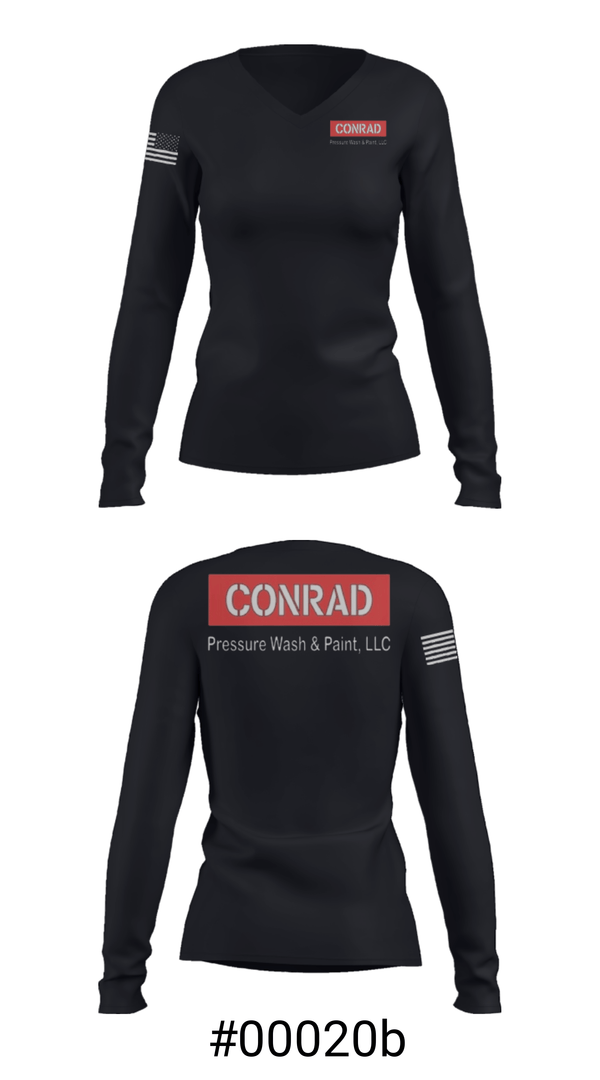 Women's Long Sleeve Vneck Shirt, Conrad Pressure Wash & Paint, , Teamtime, Team time, sublimation, custom sports apparel, team uniforms, spirit wear, spiritwear, sports uniforms, custom shirts, team store, custom team store, fundraiser sports, apparel fundraiser