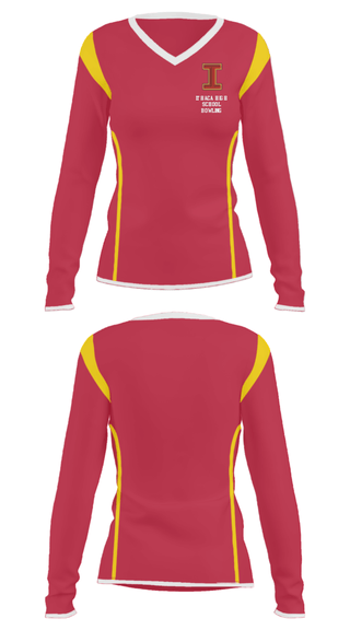 Women's Long Sleeve Vneck Shirt, Ithaca High School Bowling, Bowling, Teamtime, Team time, sublimation, custom sports apparel, team uniforms, spirit wear, spiritwear, sports uniforms, custom shirts, team store, custom team store, fundraiser sports, apparel fundraiser