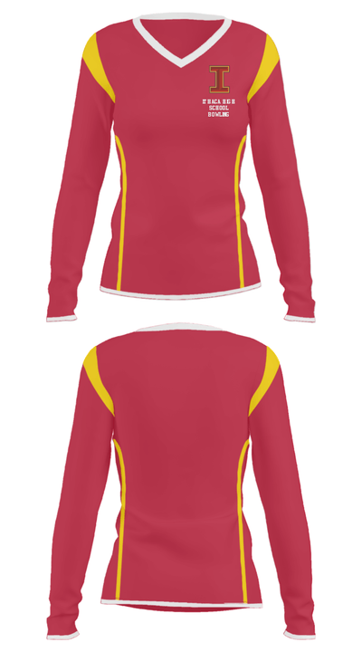 Ithaca High School Bowling 85996833 Women's Long Sleeve V-neck Shirt - 34