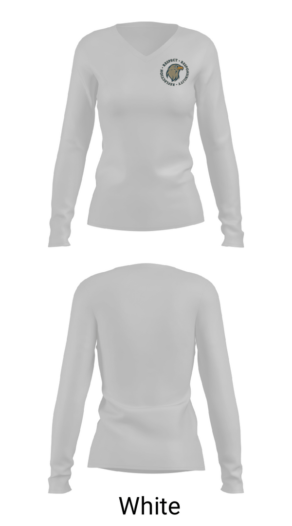 Women's Long Sleeve Vneck Shirt, Edgecomb Eddy School, Spirit Store, Teamtime, Team time, sublimation, custom sports apparel, team uniforms, spirit wear, spiritwear, sports uniforms, custom shirts, team store, custom team store, fundraiser sports, apparel fundraiser