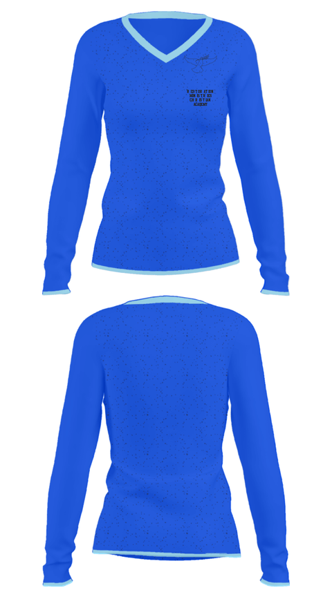 Women's Long Sleeve Vneck Shirt, Restoration Ministries Christian Academy, , Teamtime, Team time, sublimation, custom sports apparel, team uniforms, spirit wear, spiritwear, sports uniforms, custom shirts, team store, custom team store, fundraiser sports, apparel fundraiser