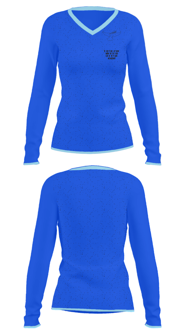 Women's Long Sleeve Vneck Shirt, Restoration Ministries Christian Academy, , Teamtime, Team time, sublimation, custom sports apparel, team uniforms, spirit wear, spiritwear, sports uniforms, custom shirts, team store, custom team store, fundraiser sports, apparel fundraiser