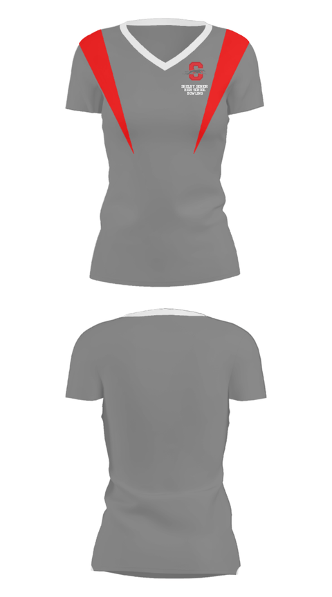Women's Short Sleeve Vneck Shirt, Shelby Senior High School Bowling, Bowling, Teamtime, Team time, sublimation, custom sports apparel, team uniforms, spirit wear, spiritwear, sports uniforms, custom shirts, team store, custom team store, fundraiser sports, apparel fundraiser